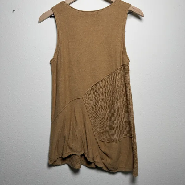 Donna Karan Women Linen Cotton Tunic Tank Top Medium Brown Patchwork Artsy Lagen - Image 5