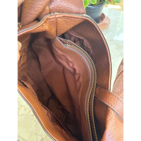Brown Pebbled FAUX Leather Hobo Shoulder Bag With Dual Inside Pockets & Zipper - Image 7