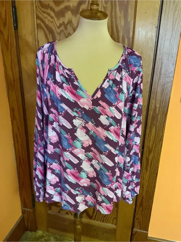 Emily Wonder Abstract Brushstroke Blouse Artsy Teacher Gallery Chic Rayon Top L - Image 4
