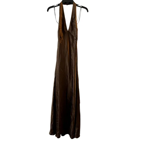 Reformation Daniela Silk Maxi Dress Pinecone Brown size 4 C0 - Image 3
