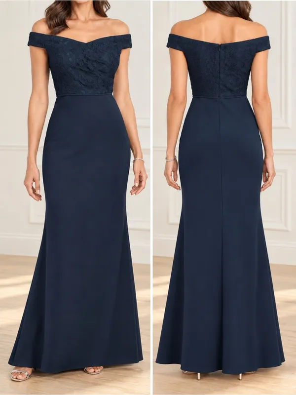 NWT Adrianna Papell Size 2 Navy Lace Off Shoulder Mermaid Formal Gown Dress - Image 15