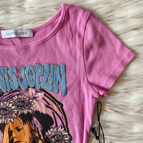 Free People Pink Purple Janis Joplin Piece of My Heart Ribbed Baby Tee Crop Top - Image 8