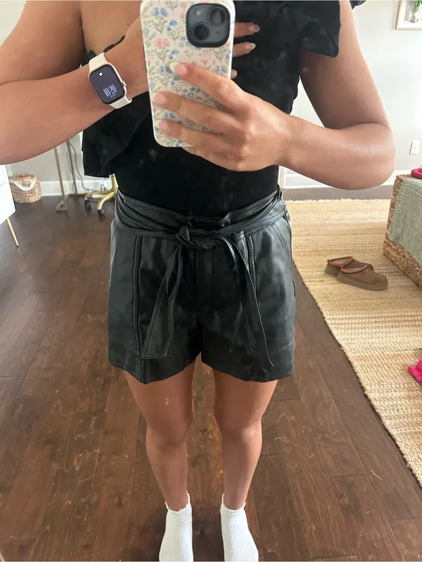 Mustard Seed Black High-Rise Faux Leather Tie-Waist Shorts - Image 2