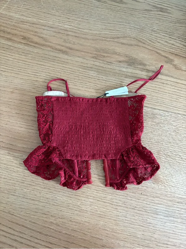 Rumored Red Lace Sequin Bustier Top - Image 2