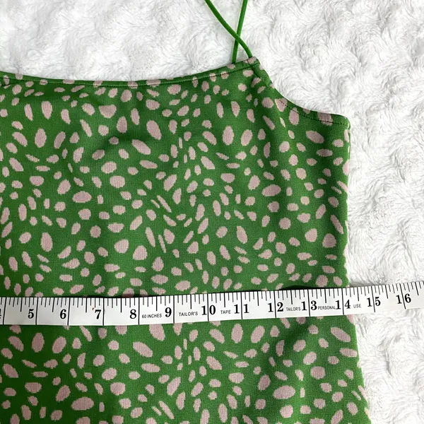 Zara Green Pink Jacquard Spaghetti Straps Straight Neck Fitted Midi Dress L - Image 9