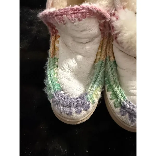 MOU - Eskimo Sneaker with Bold Rainbow Stitching in Nubuck True White 6 shoes - Image 4