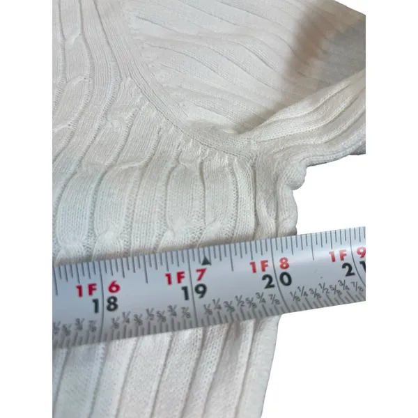 Bass Womens White Cable Knit V Neck Sweater Size L 100% Cotton Classic Preppy - Image 9