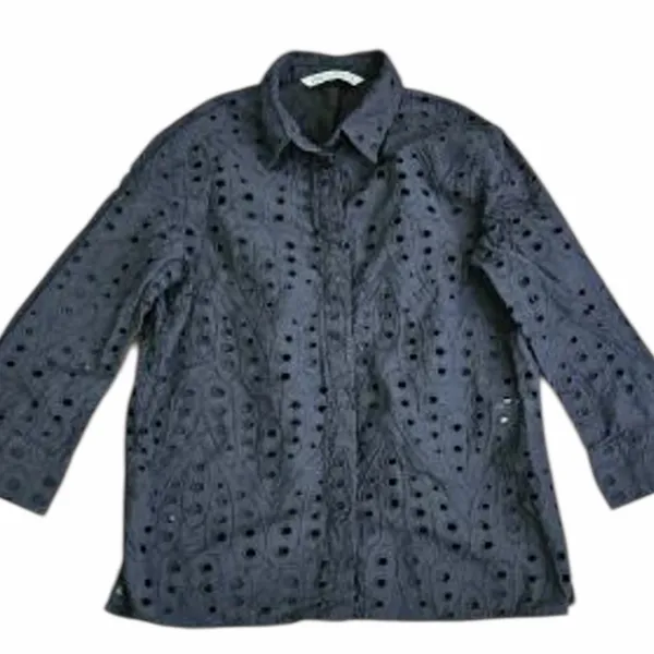 ZARA Eyelet Shirt XS Black Boho Coastal Button Up Embroidered Top - Image 7
