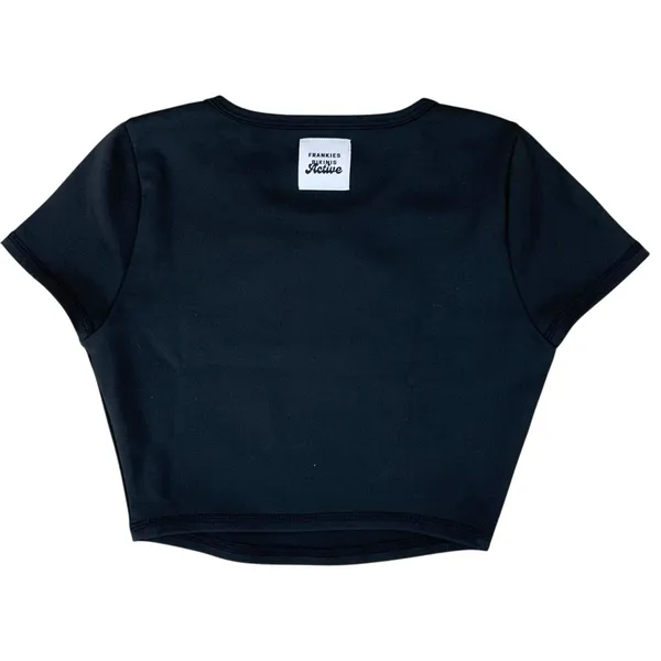 Frankies Bikinis Active‎ Black Crop Top S Stretchy Athleisure Minimal Tee - Image 3