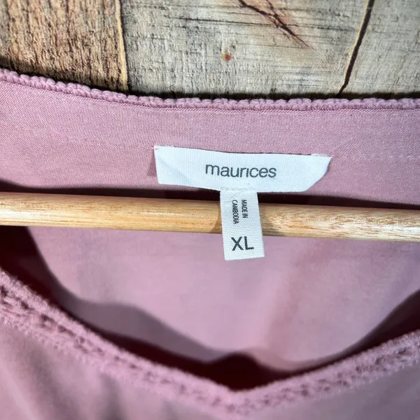 Maurices Mauve Pink Crochet Trim V-Neck Short Sleeve Top XL Boho Casual Basic - Image 5