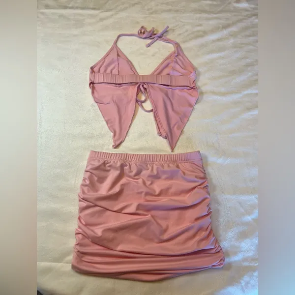 Pink Tie-Front Mini skirt and top set Size‎ Medium - Image 4