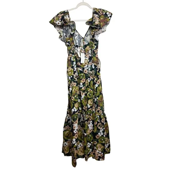 NWT Anthropologie Moon River V-Neck Shirred Midi Dress Sz. M - Image 7