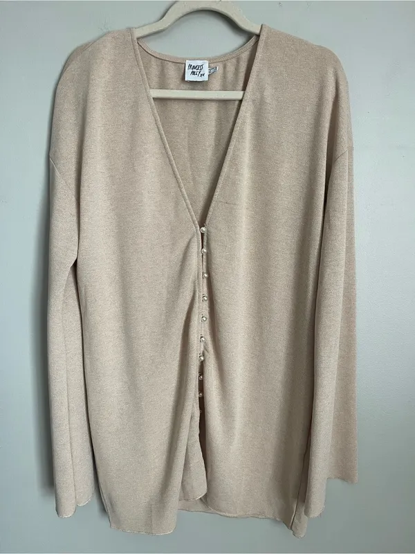 PRINCESS POLLY Beige Pearl-Button V-Neck Cardigan Sz 12 - Image 2