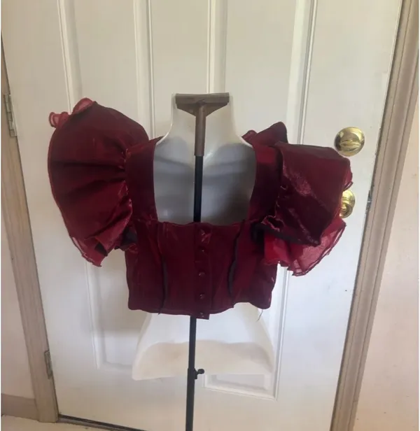 Large Sofie the Label Maroon/Black Puff sleeve Hailey Cognac crop Top - Image 2