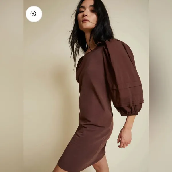 Nation LTD Calissa Brown Cotton Puff Sleeve Open Back Bow Mini Dress NWT XS - Image 3