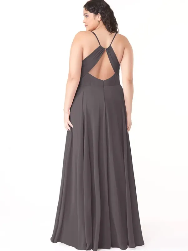 Azazie‎ Avelina Steel Gray Chiffon Maxi Dress - Image 2