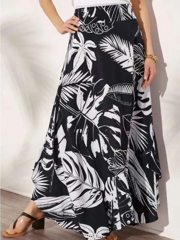 Soft Surroundings Black and White Tropical Print Maxi Skirt - Image 2