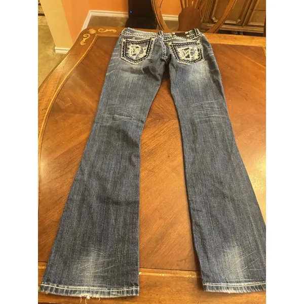 Miss Me Jeans, Women's Size 26, Blue, Denim, Gems Back Pocket, Flared - Image 4