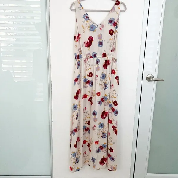 NEW Lucky Brand Floral Maxi Dress LARGE beige blue purple Sleeveless Boho chic - Image 10