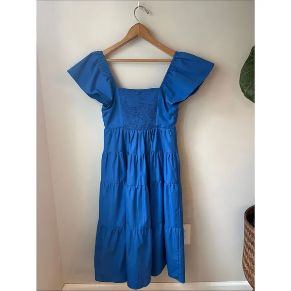 Lucy Paris Blue Tiered Babydoll Midi Dress Puff Sleeve Cottagecore Smocked Back - Image 2
