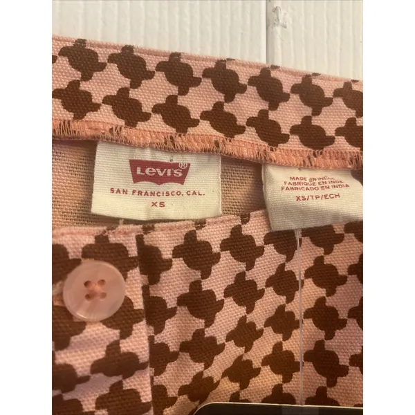 Levis Button Front Crop Top Womens XS Pink Brown Houndstooth Cotton Canvas NWT - Image 4