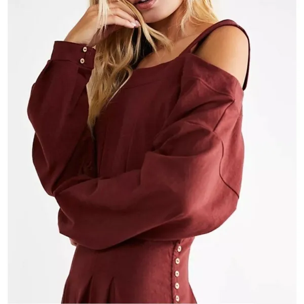 Free People Beach Ibiza Midi Dress‎ Cold Shoulder Long Sleeve Womens Size S - Image 2
