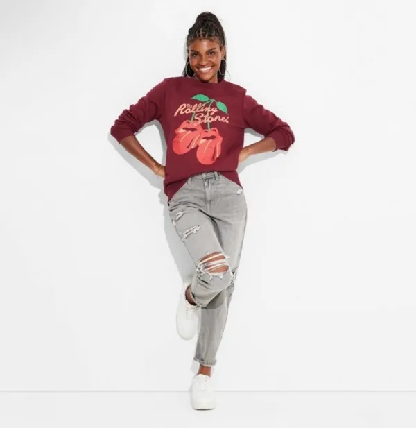 NWT Women’s Rolling Stones Cherry Graphic Sweatshirt Red 2XL Oversized - Image 2