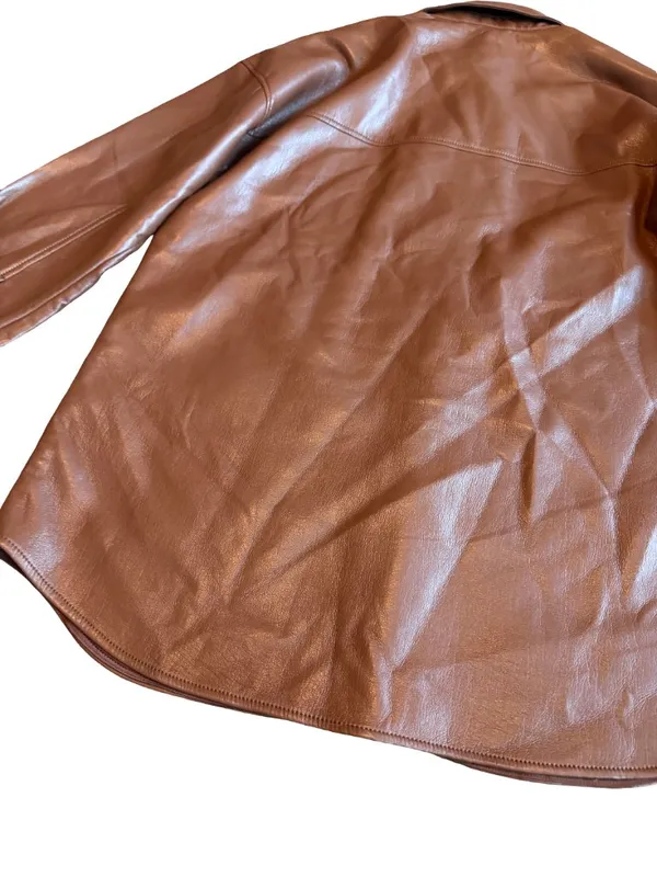Aritzia Babaton Pelli Shirt Jacket Button-Down Brown Vegan Leather Size Medium - Image 11