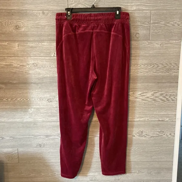 PINK Victoria's Secret‎ Velour Track Pants Zippered Ankle Burgundy Joggers - Image 5
