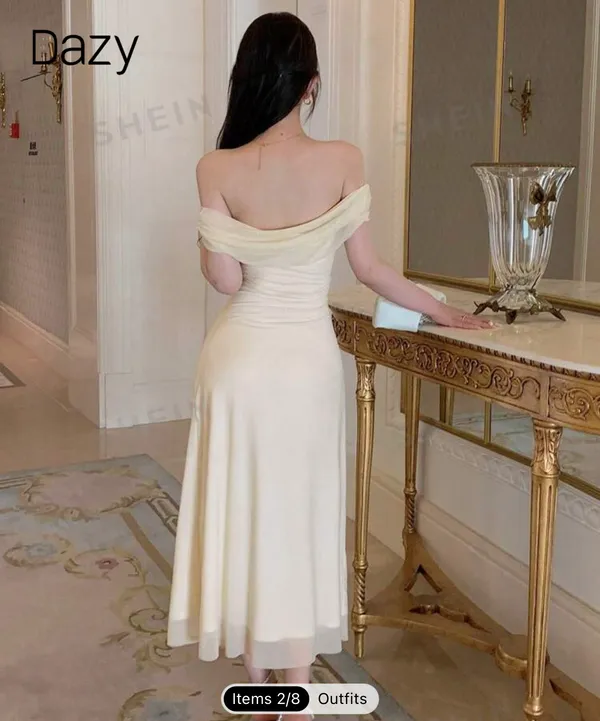 SheIn Ivory Off Shoulder Minimalist Dress - Image 2