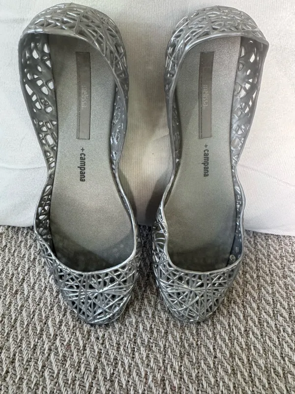 +campana Silver Lattice-Detail Ballet Flats - Image 5