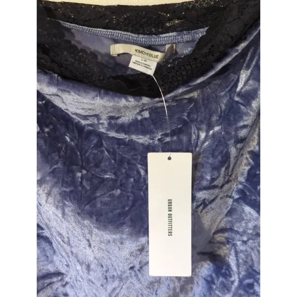 NWT Urban Outfitters Kimchi Blue Ryder Velvet Lace Off Shoulder Blue Dress Sz L - Image 3