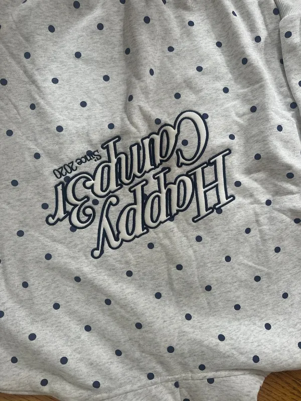 🩶Happy Camp3r Heather Gray Polka Dot Appliqué Hoodie 🩶 BRAND NEW - Image 5