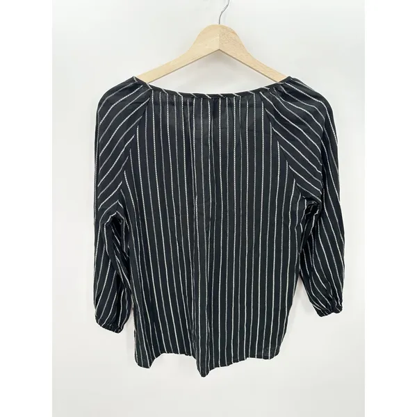 Savanna Jane Black Striped Geo-Inspired Embroidery Top Boho Women Size Small‎ - Image 2