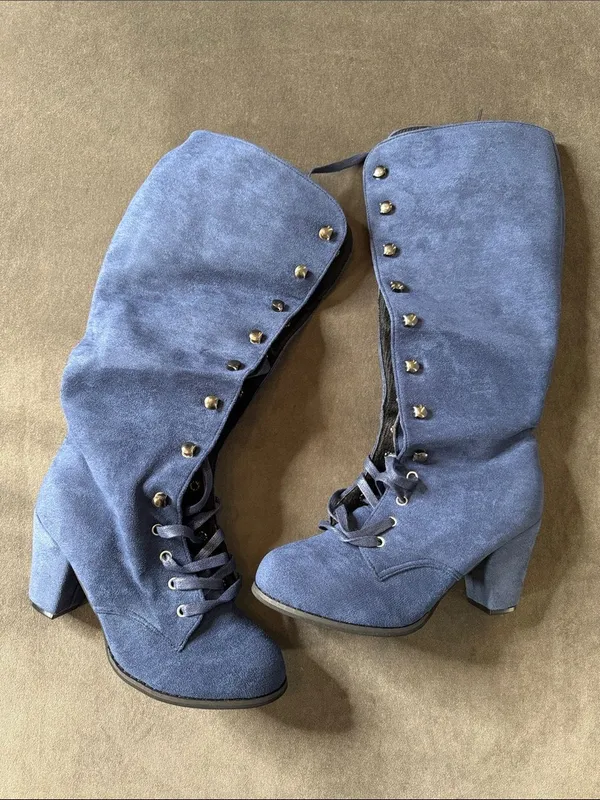 Tall Blue Faux Suede Lace-Up Women’s Boots Size 7 (38) NEW - Image 5