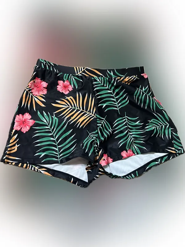 SHEIN Black Tropical Floral‎ Swim Coverup Set with Green & Pink - Image 2