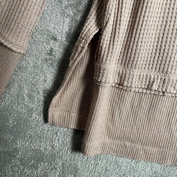 Free People North Shore Thermal Tunic Slouchy Beige Thumbholes Medium Oversized‎ - Image 7
