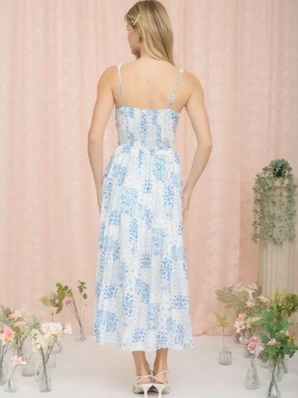 Floral Sleeveless Corset Front Tie Midi Dress Large - Image 4