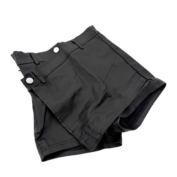 High Waist Denim Shorts High Rise Jeans Shorts Skort Pants Summer Faux Leather - Image 2