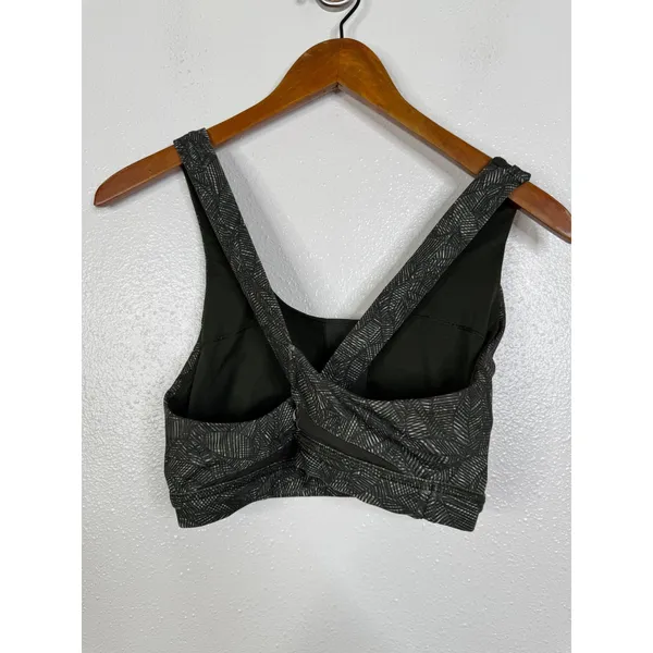 Lululemon‎ Sports Bra Dark Olive Green Geometric Print Criss Cross Back 10 - Image 2