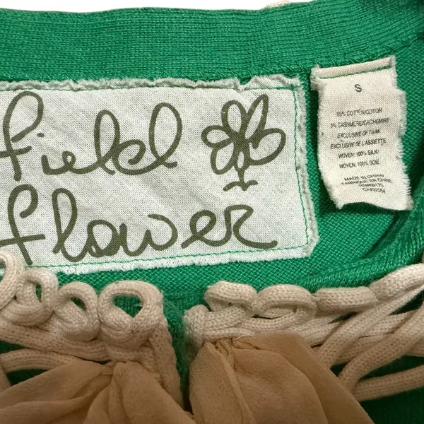 Anthropologie Field Flower Shamrock Green Cashmere/Cotton Blend Cardigan Sz‎ S - Image 3