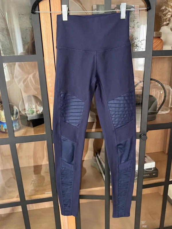 ALO navy moto leggings high waisted rise mesh ribbed y2k rich glossy - Image 5