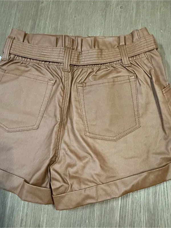 AKIRA Brown Faux-Leather Belted High-Rise Skort - Image 4
