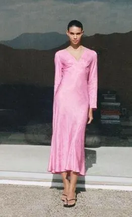 Zara maxi midi dress kimono Long Sleeve flowy bottom bohemian pink summer - Image 10
