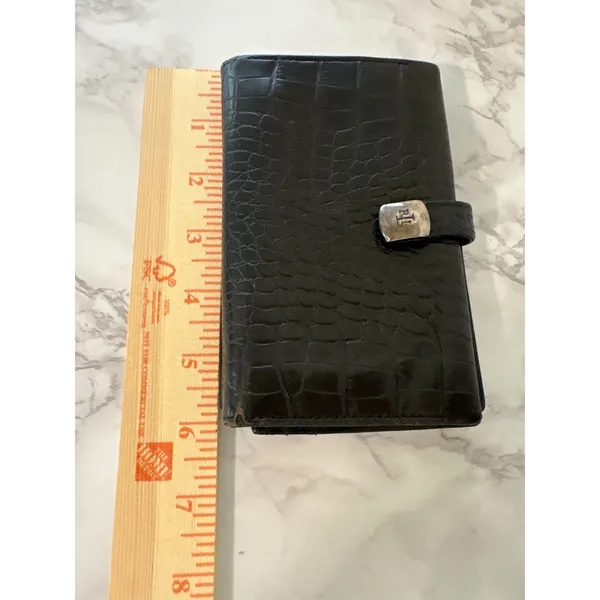 Ralph Lauren Black Croc Embossed Leather Bifold Wallet RL Logo Tab Closure - Image 2