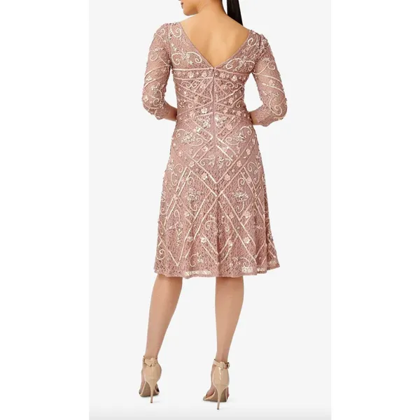 Adrianna Papell Sequin Beaded Boat Neck Dress Cocktail Rose Quartz US 4 NWT - Image 3