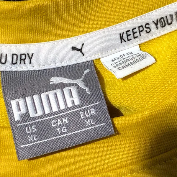 Puma Yellow Cropped Logo Tee with White & Baby Blue Branding NWOT Sz. US XL - Image 3