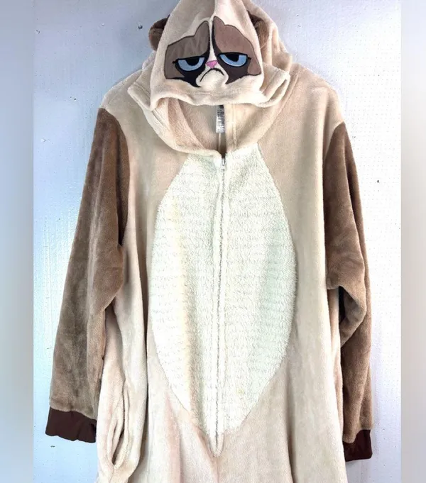 GrumpyCat 3X Cosplay Fleece Zip Front Costume Sleepwear - Image 2