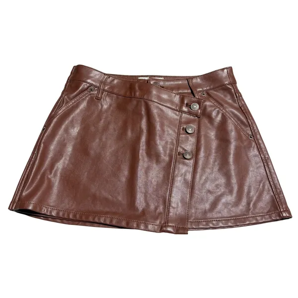 Free People Wynne Vegan‎ Mini Skirt Womens 25 Brown Moto Edgy Indie Boho Western - Image 3