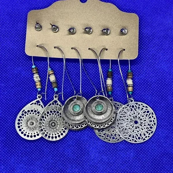 New‎ silver tone boho western faux turquoise earrings 6 pack bohemian - Image 4
